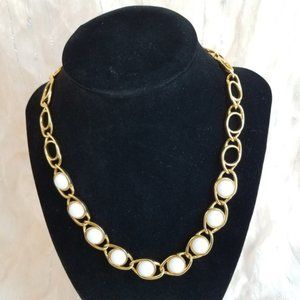 Vintage Napier Gold Tone White Beads Necklace